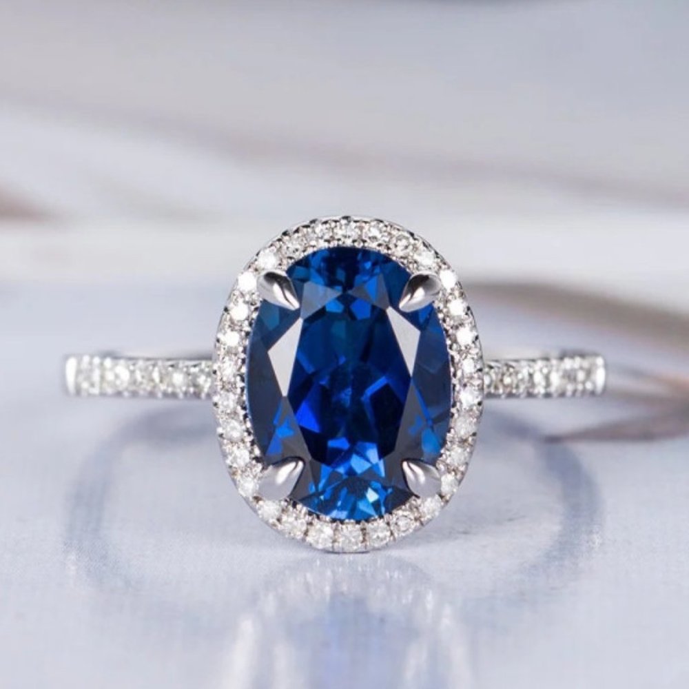 *NEW*925 Silver Oval Cut Sapphire Ring - Picture 2 of 6